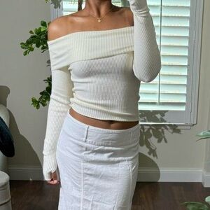 Princess Polly Cream Off-the-Shoulder Ribbed Sweater